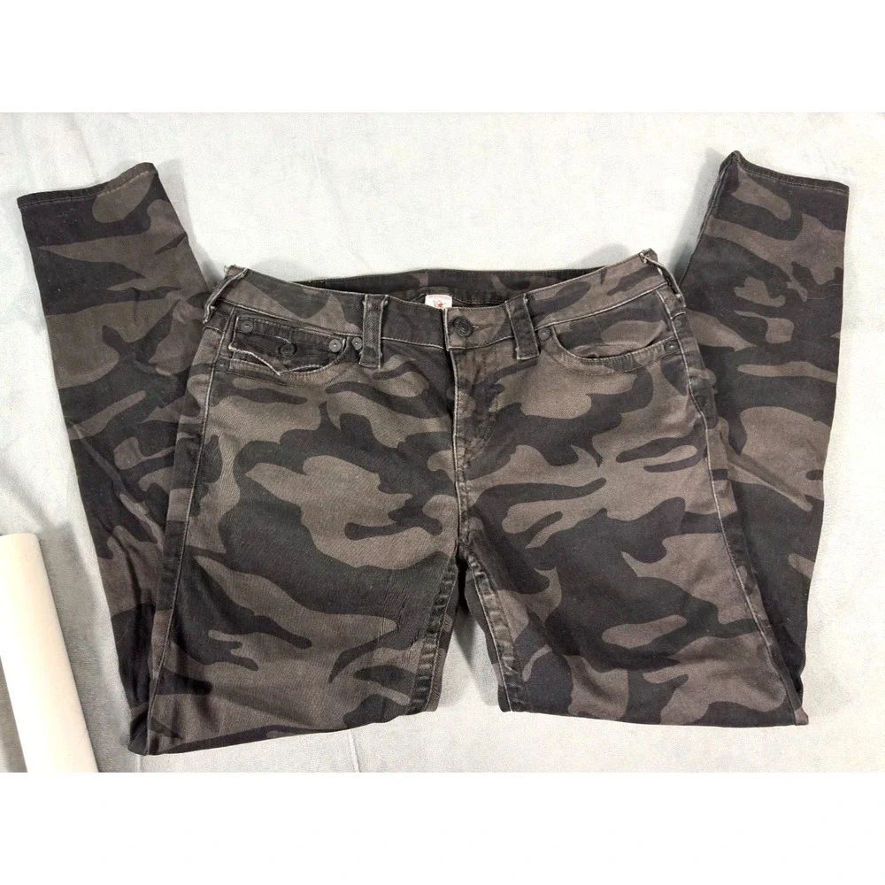 True Religion Mens Jeans Super Skinny Brown Camo Back Flaps 32x28 - Picture 2 of 9